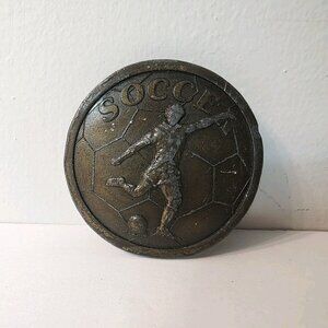 Vtg Indian Metal Craft 1978 Soccer Sport Kicker Brass Belt Buckle